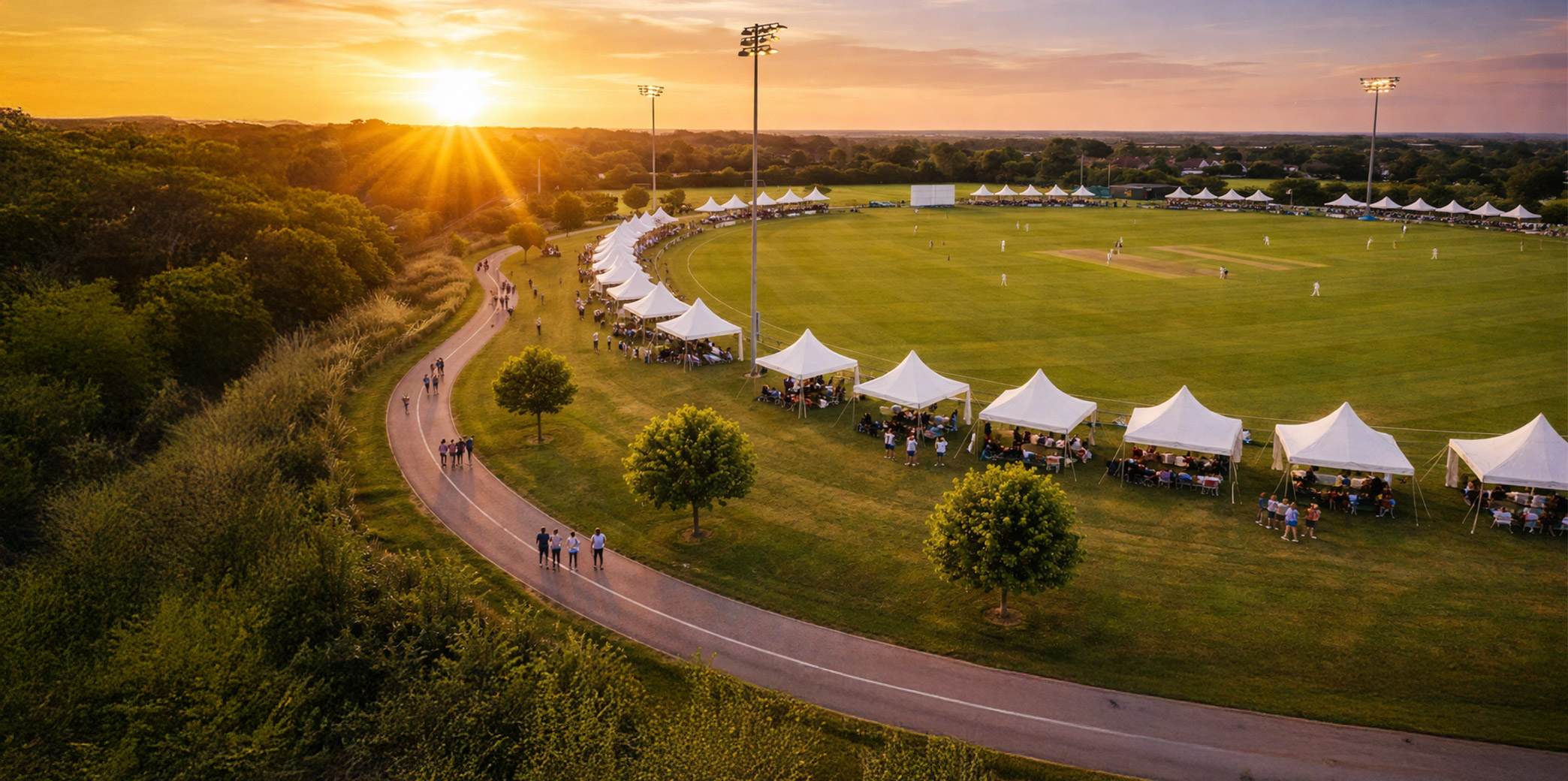 Expansive open cricket ground with natural grass and community feel